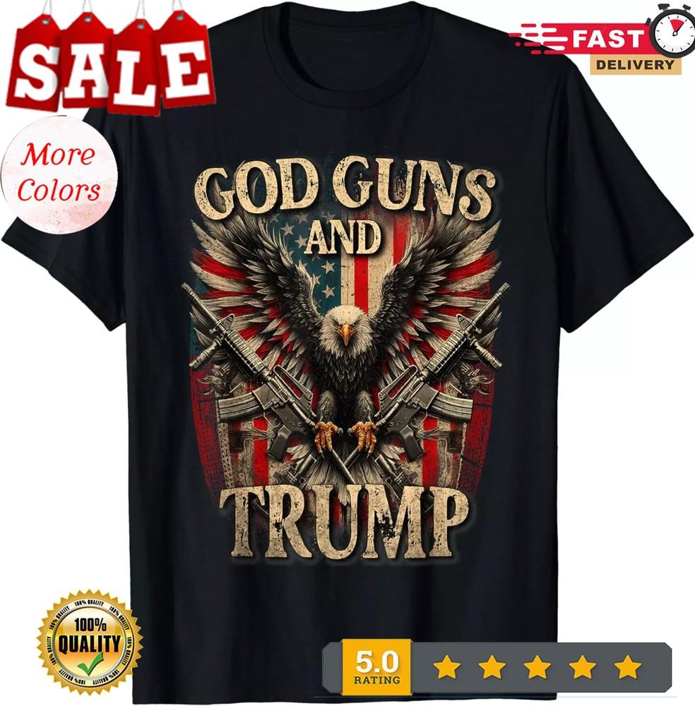 2025/God Guns And Trump 2nd Amendment Flag Eagle American Flag Unisex T-Shirt Unisex T-Shirt L