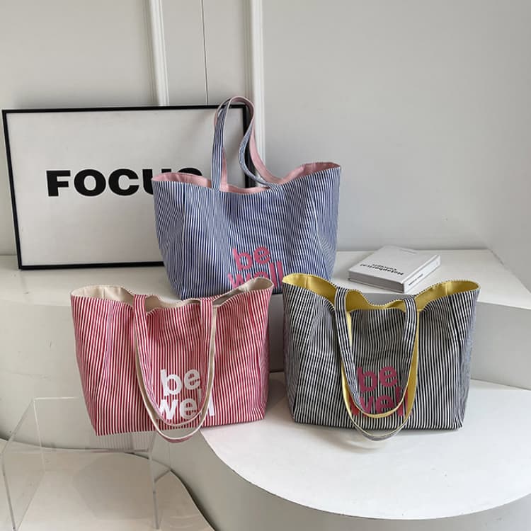 Large capacity tote bag women's striped canvas bag
