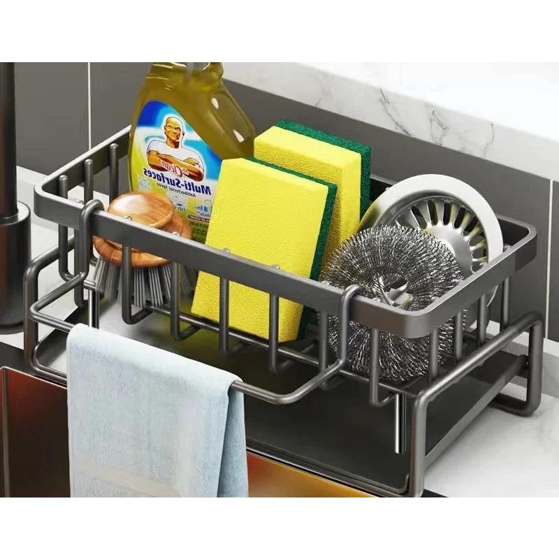 1Pc 2025Kitchen storage rack, dishcloth holder, draining rack, faucet sink sponge and steel wool organizer