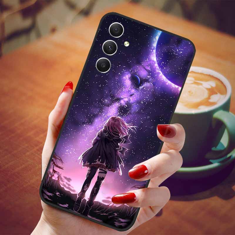 For Samsung Galaxy A55 5G Case Black TPU Silicone Beautiful Pattern Phone Cases for Galaxy A55 Shockproof Soft Cover A 55 6.6''