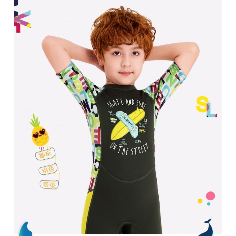 2.5MM Children's Diving Suit Men's One-piece Short-sleeved Swimsuit Girls 'thick Warm Sun-protected Surfing Jellyfish