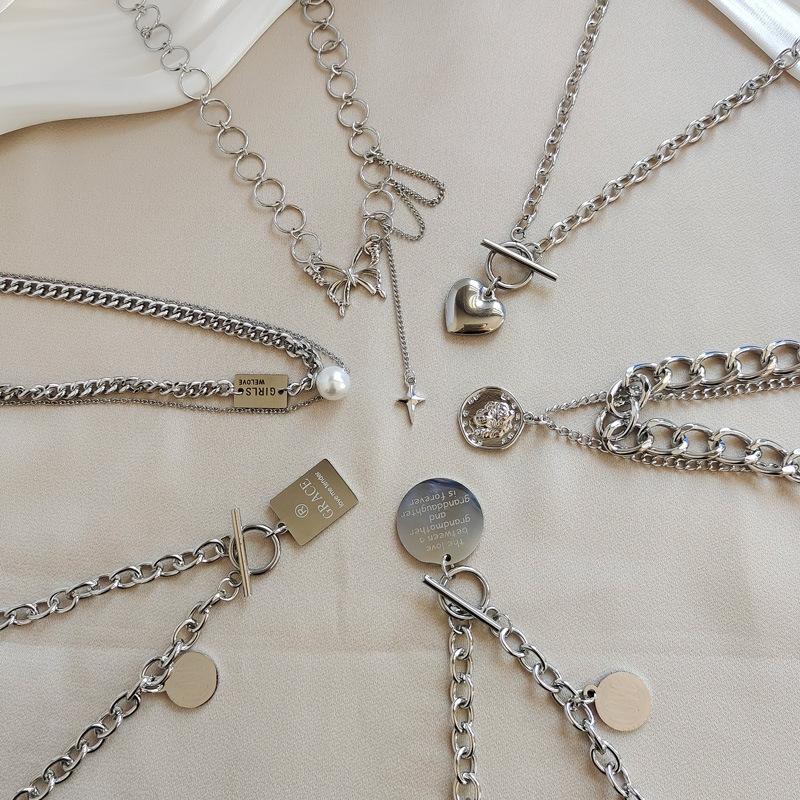Non-Fading Stainless Steel Punk Hip-Hop Style Necklace Temperament Simple Front Buckle Collarbone Chain