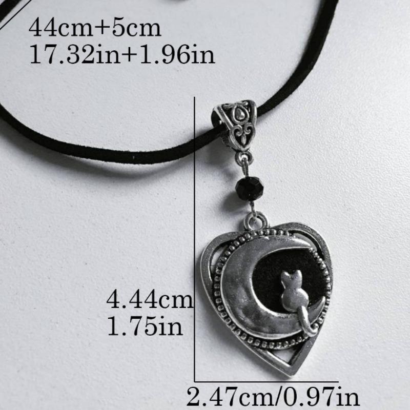Vintage Gothic Mond Katze Muster Halskette für Damen Punk Zinklegierung Farbe Rahmen Kreative Party Zirkon Accessoires