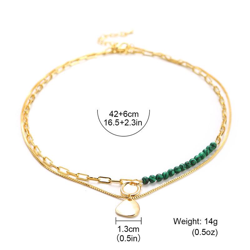 

French Retro Natural Stone Patchwork Pendant Necklace - Gold Clavicle Chain, Light Luxury Fashion.