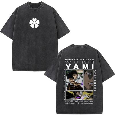 Anime Black Clover Yami Sukehiro Graphic T-shirts  Vintage Washed Men Women Fashion Hip Hop T Shirts Casual Short Sleeve T-shirt