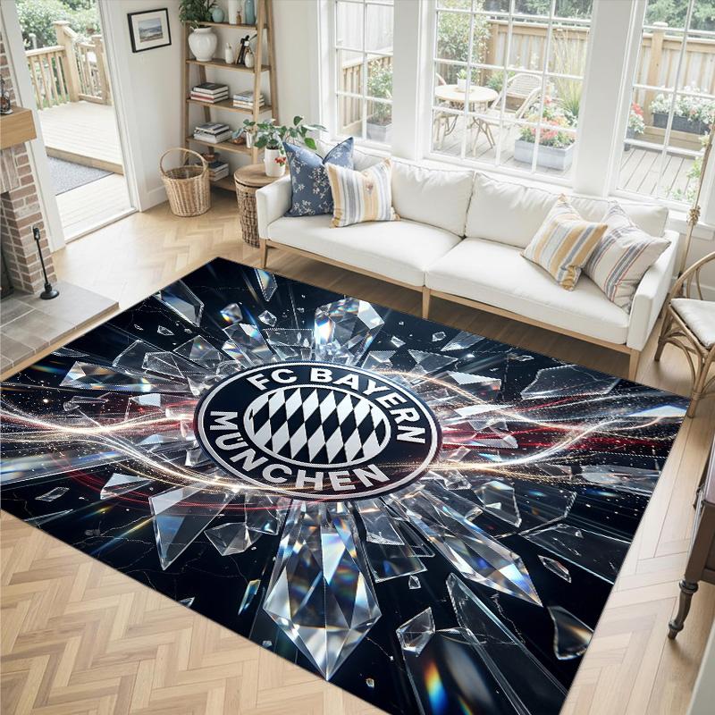FC Bayern Design Kristall Samt Teppich Gemütlich Nicht?Rutschfester Teppich mit Aufdruck für Schlafzimmer Wohnzimmer Eingang