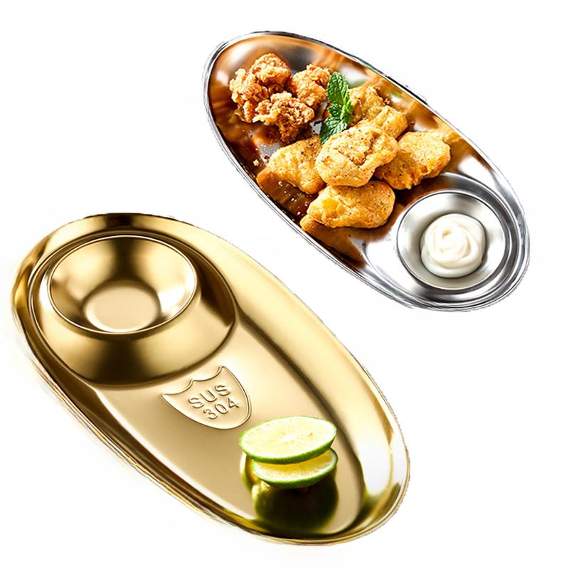 Bandeja de cena de acero inoxidable Plato para aperitivos Plato para servir aperitivos Plato para patatas fritas Contenedor de almuerzo Platos para dumplings Accesorios de cocina