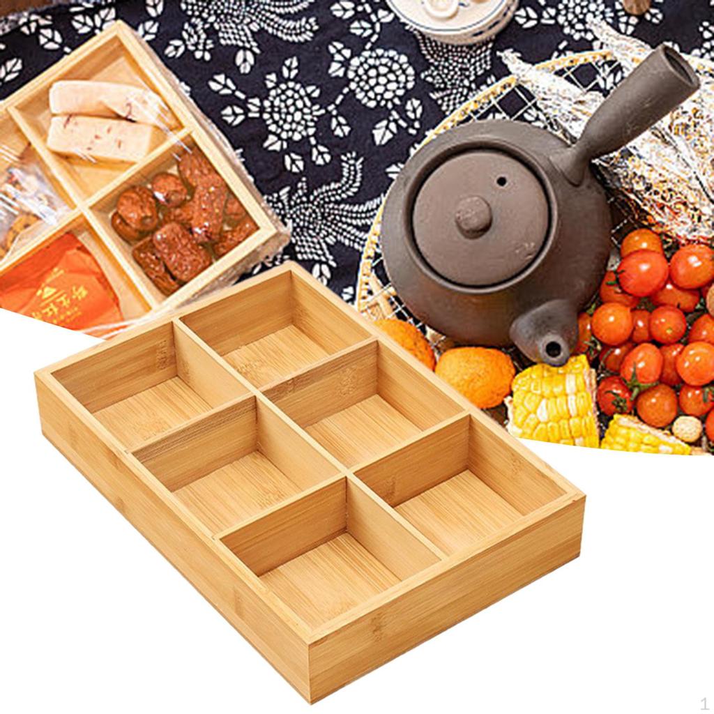 Bamboo Fruit Tray Dessert Veggie Plate Compartment Storage Nut and Candy Serving for