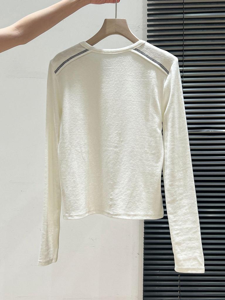 Women's Versatile White Half-Zip Round Neck Long Sleeve T-Shirt for Spring/Autumn