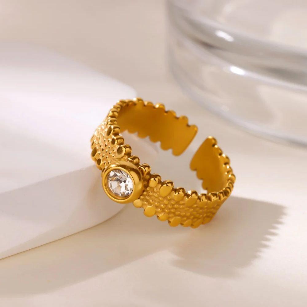 Retro Stainless Steel Imitation Pearl Ring Gold Color Anti Fading Open Rings for Women Mama Wedding Jewelry Vacation Party Gifts