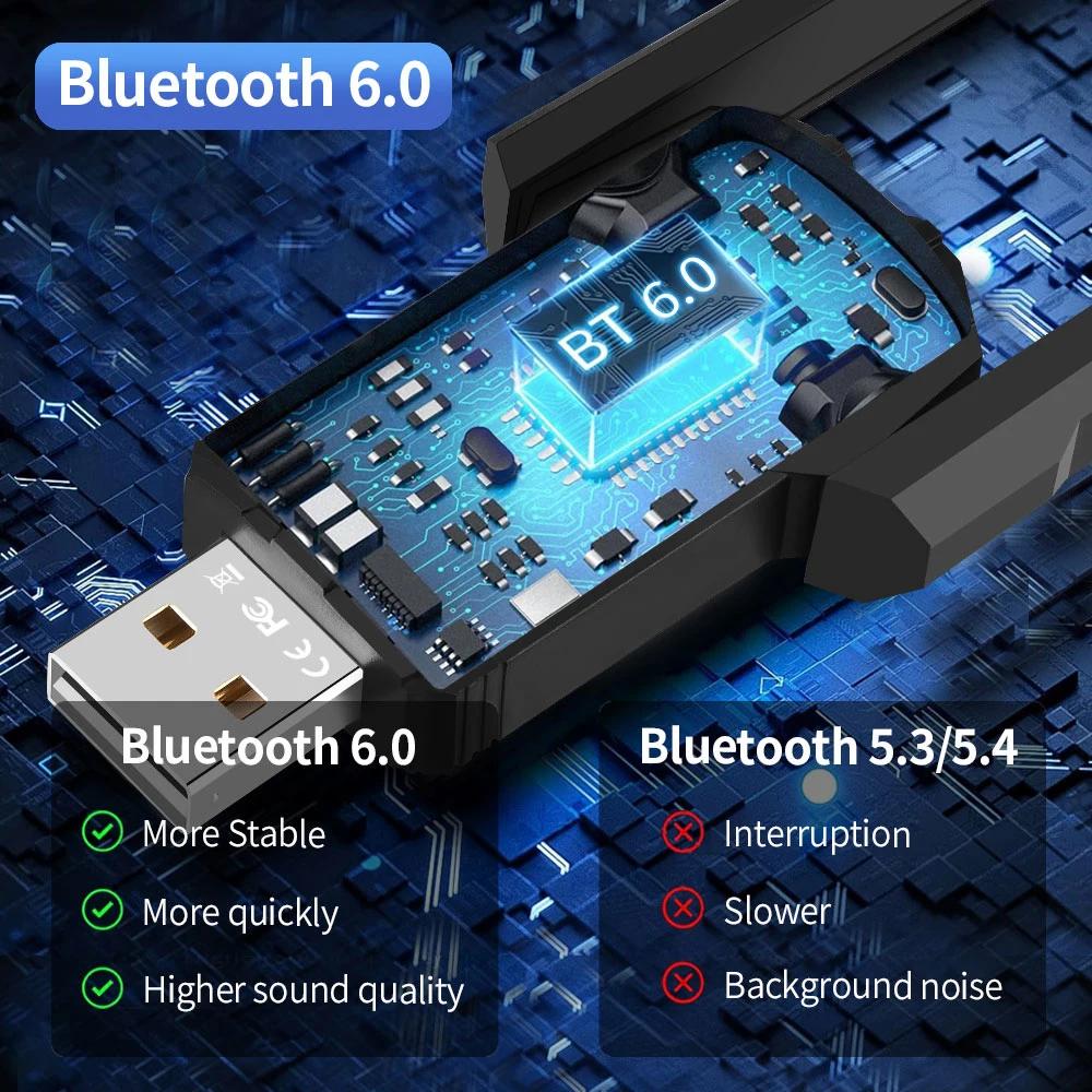 200M USB Bluetooth 6.0 Adapter for PC Wireless Mouse Keyboard Music Headset Bluetooth Transmitter Driver Free for Win8.1/10/11