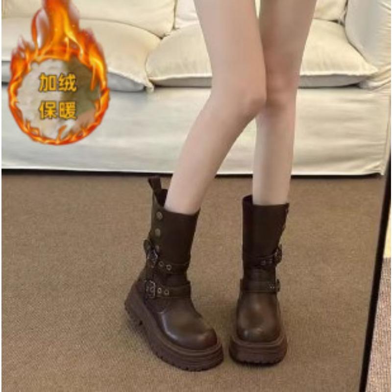 

Maillard short boots women s 2 autumn and winter new small thick-soled Martin boots belt buckle mid-tube western cowboy boots 40