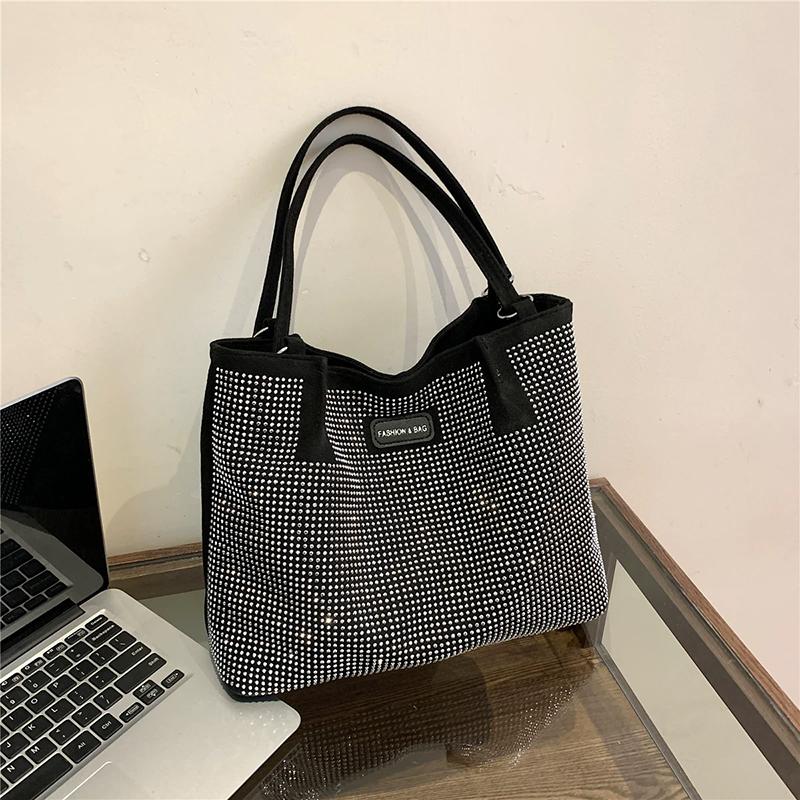 Hasp Pu Ladies Shoulder Bags Diamonds Design Sewing Thread Bags for Women Fashion Bolsas Para Mujeres