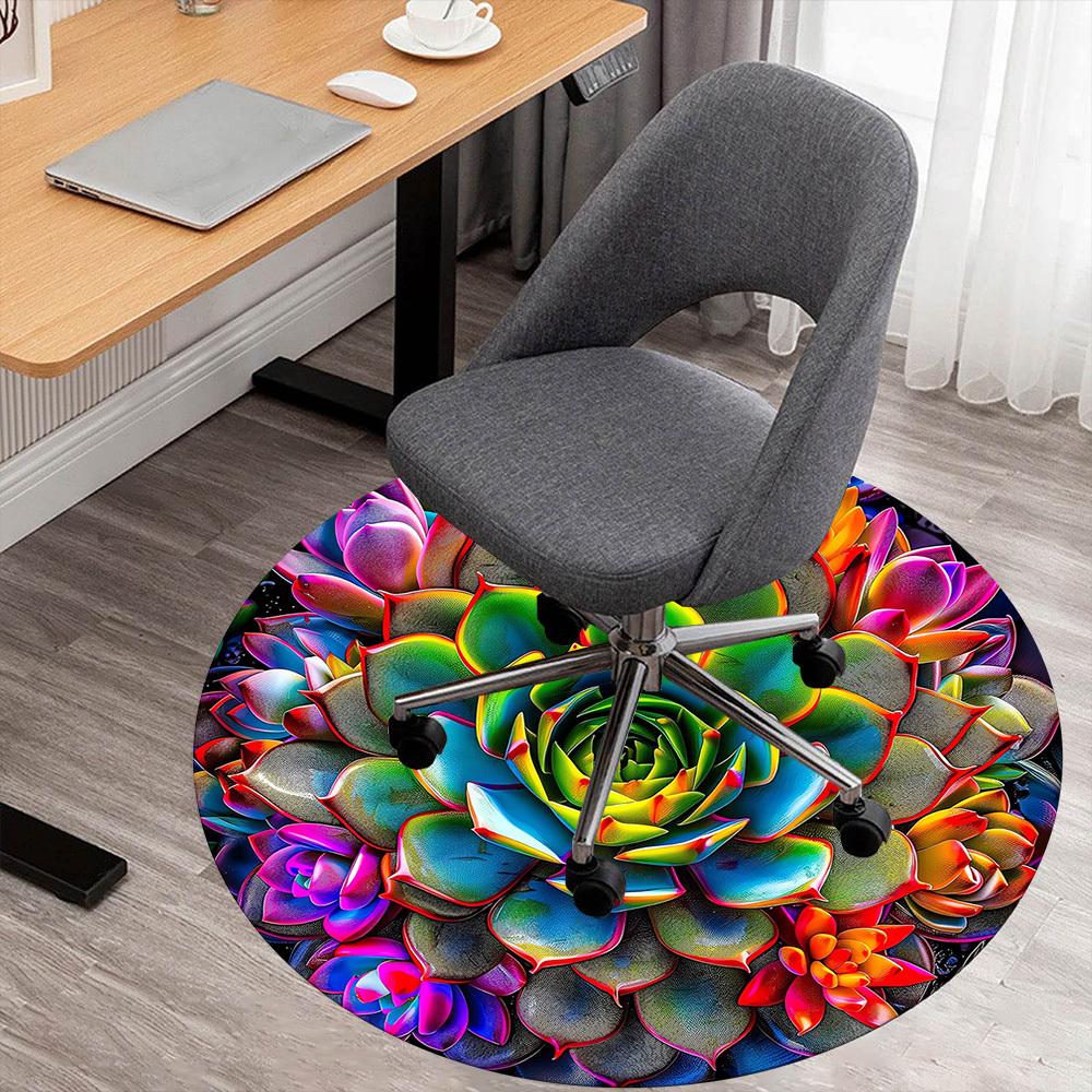 

1pc Succulent Mandala Pattern Office Round Rugs, Under Chair Round Rugs for Living Room, Bedroom, Bathroom Decoration Carpet 091830 80cm by 80cm