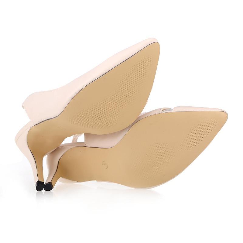 Women Pumps Pointed Toe Shoes Thin Heels Wedding Party Girl High Sole Nude Color Big Size