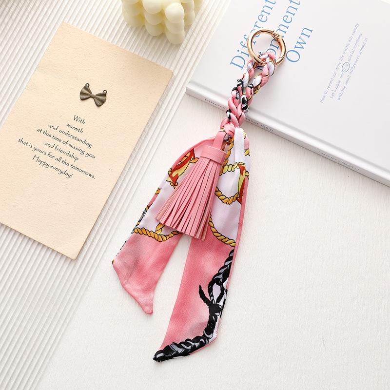 Zijden Sjaal Leer Kwastje Sleutelhanger: Veelzijdig Dames Tas Ornament Accessoire