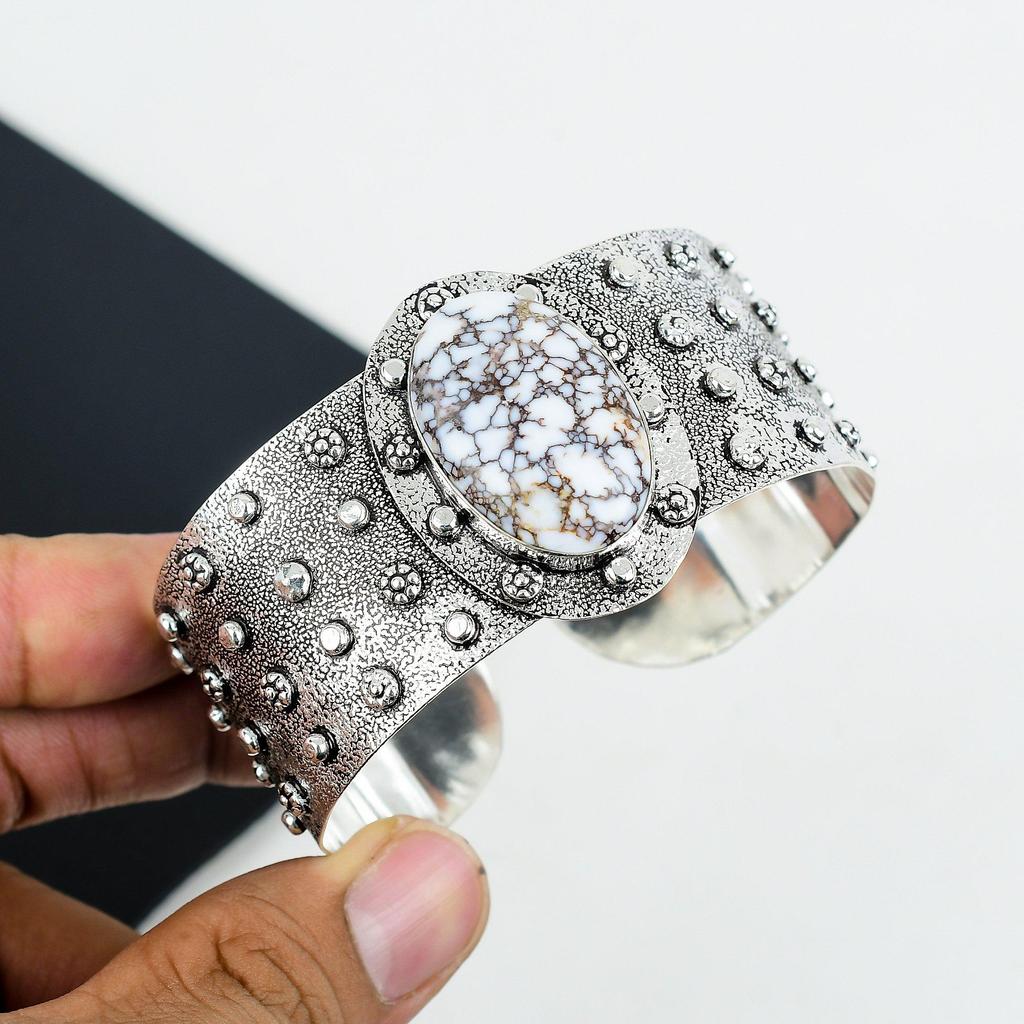 Natural Wild Horse Gemstone Handmade 925 Sterling Silver Cuff Bangle, Wild Horse Bangle,For Wife, Unisex Bangle, Gifts For Wadding