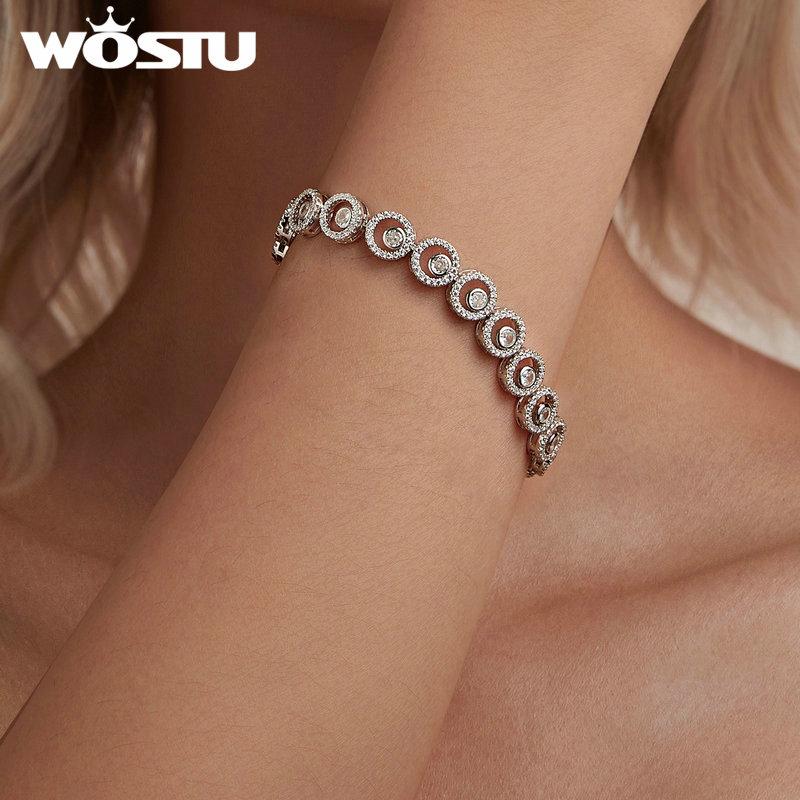WOSTU 925 Sterling Silver Classic Sparkling Bracelet Original Fine Jewelry for Women Wedding Luxurious Gift Russian Style
