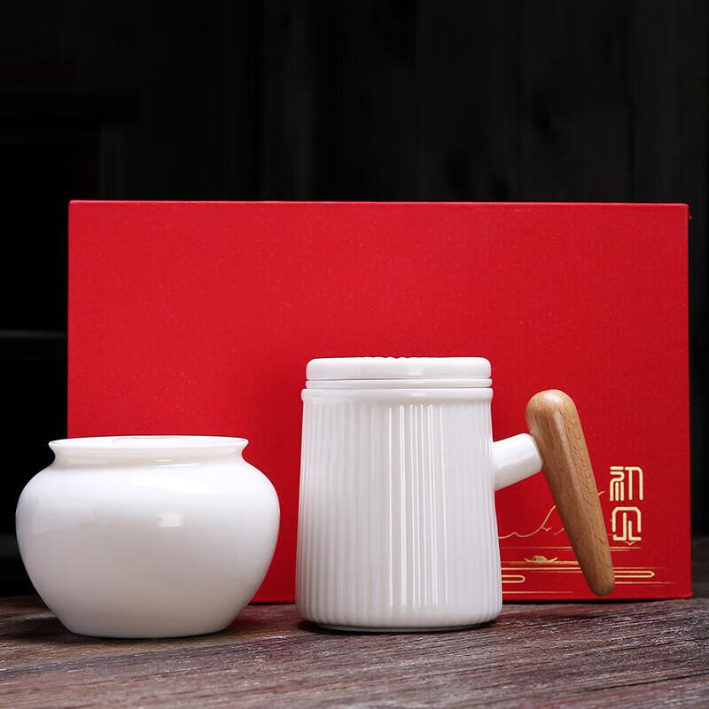Chaxun Mutton Fat White Porcelain Tea Mug with Ebony Wood and Infuser