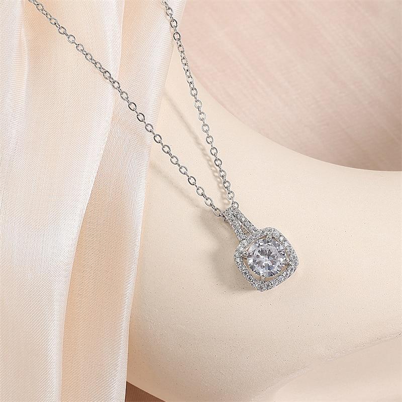 ZAKOL Simple Geometric Crystal White Zircon Pendant Necklace For Women copper-Color Wedding Party Zircon Gift With Box