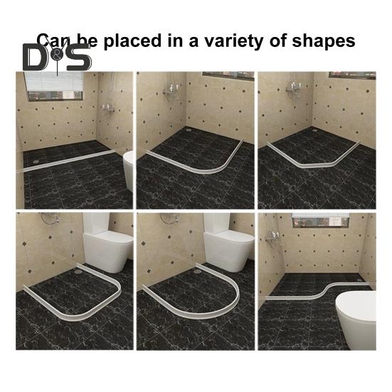 100/200CM Collapsible Shower Threshold Water Dam Self Adhesive Silicone Waterproof Barrier Strip Kitchen Bathroom Dry Wet Separation Bendable Water