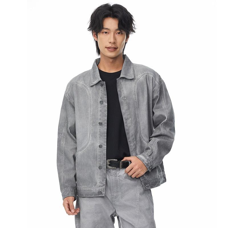 New American Fashion Brand Retro Dirty Washing Work Jacket Men's Casual Heavy Lapel Jacket