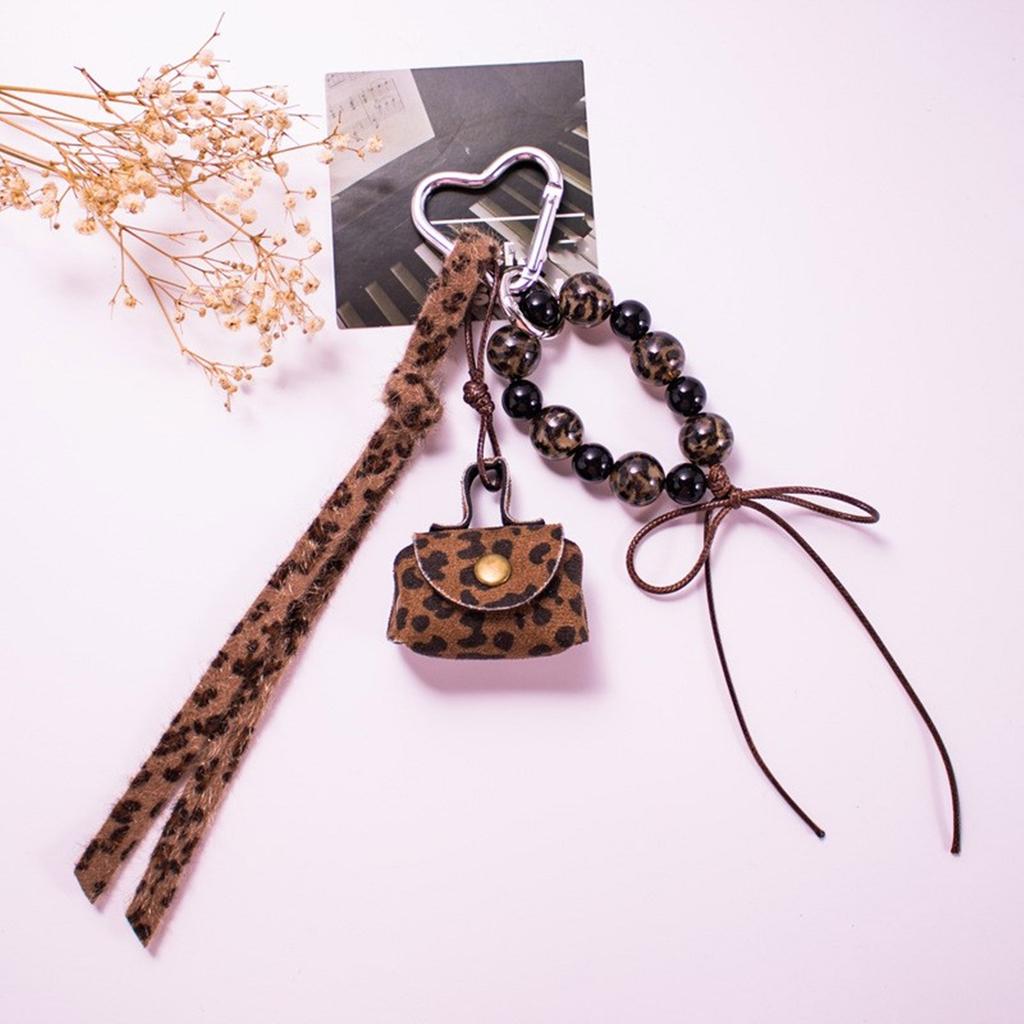 Stylish Mini Leopard Print Purse Keychain With Beaded Rope Bag Charm Pendant Fashion Bag Accessories for Women Girls