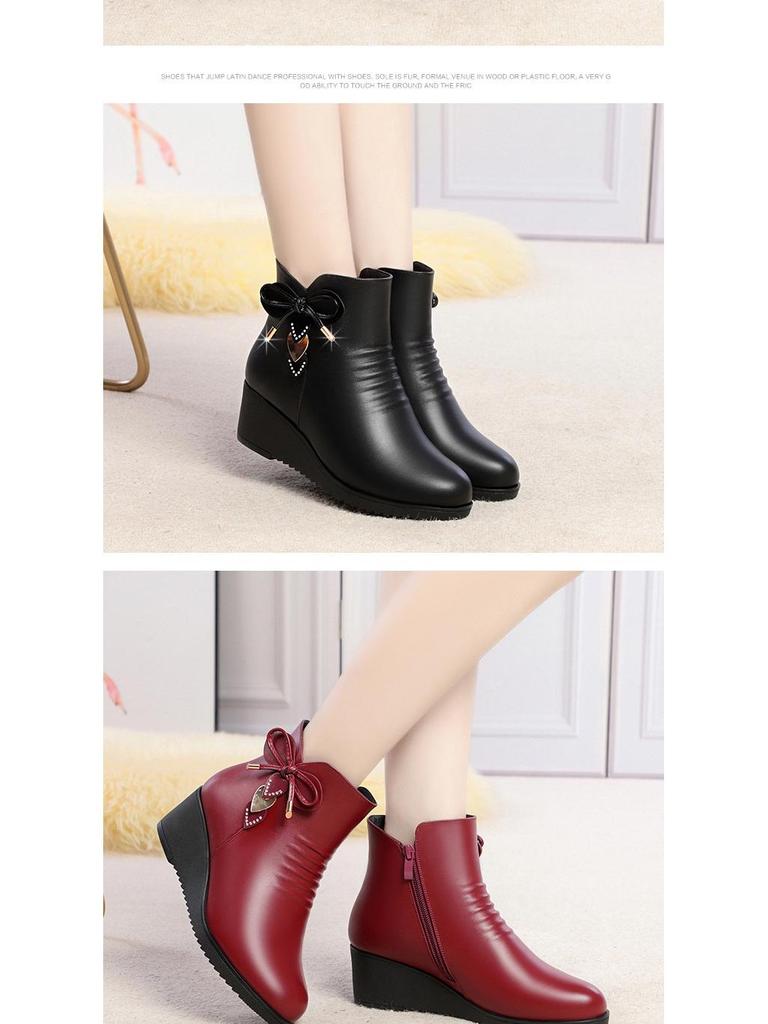 Autumn Winter Women’s Non-Slip Wedge Heel Ankle Boots - Warm Velvet Lined for Mature & Elderly