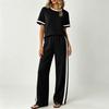 Conjunto de Dos Piezas para Mujer Informal para Estar en Casa Top de Manga Corta y Pantalones de Pierna Ancha Tejido Suave Ajuste Cómodo Estilo Relajado