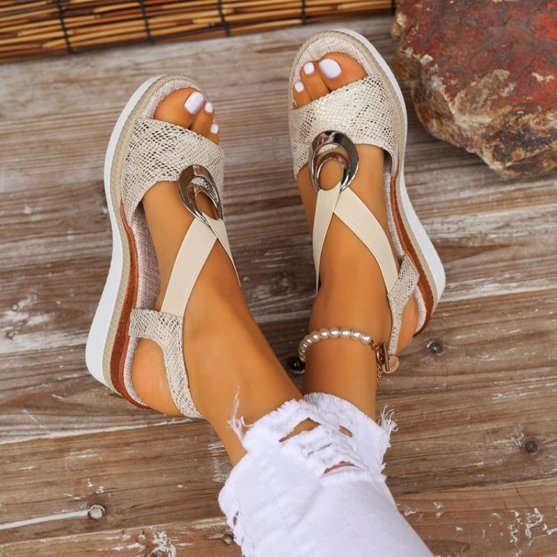 Large Size Wedge Sandals Women's Summer New Ring Buckle TEUM Sandals