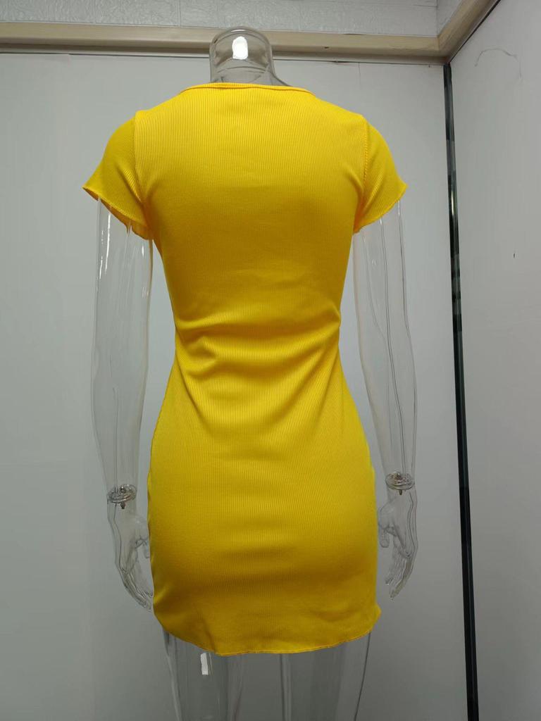 2026 Spring/Summer European & American Sexy Short-Sleeve Bodycon Cross-Button Dress