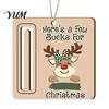 Elk Pattern Xmas Tree Pendants Rustic Santa Reindeer Money Holder Ornament, Wooden Cash Gift Card Creative Ornaments Clip with Slot, Christmas Hanging