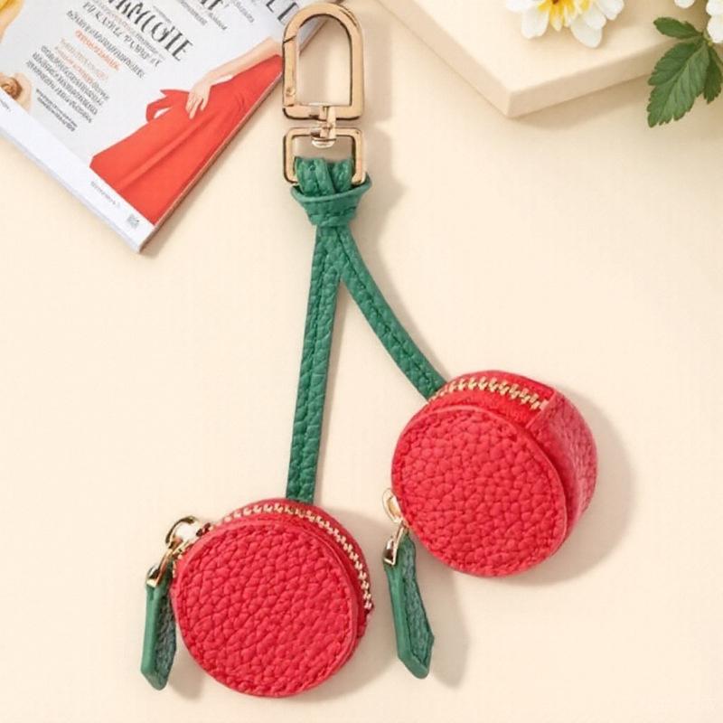 Fruit Shape Cherry Design Fruit Charm Coin Purse Blueberry Peach Cute Key Chain Mini Pouch Wallet Gift For Airtag Girl Women