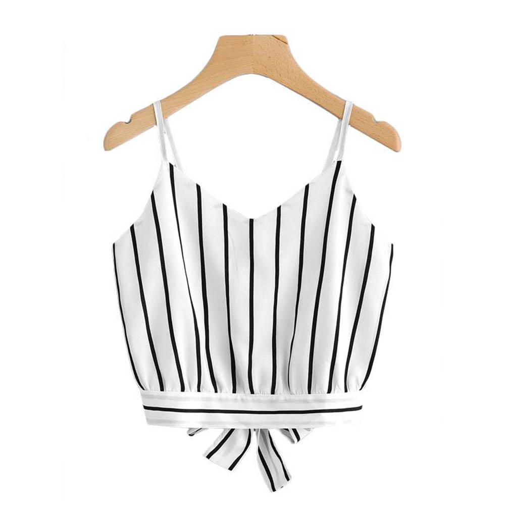 Women Casual Spaghetti Strap Bow Shirt 