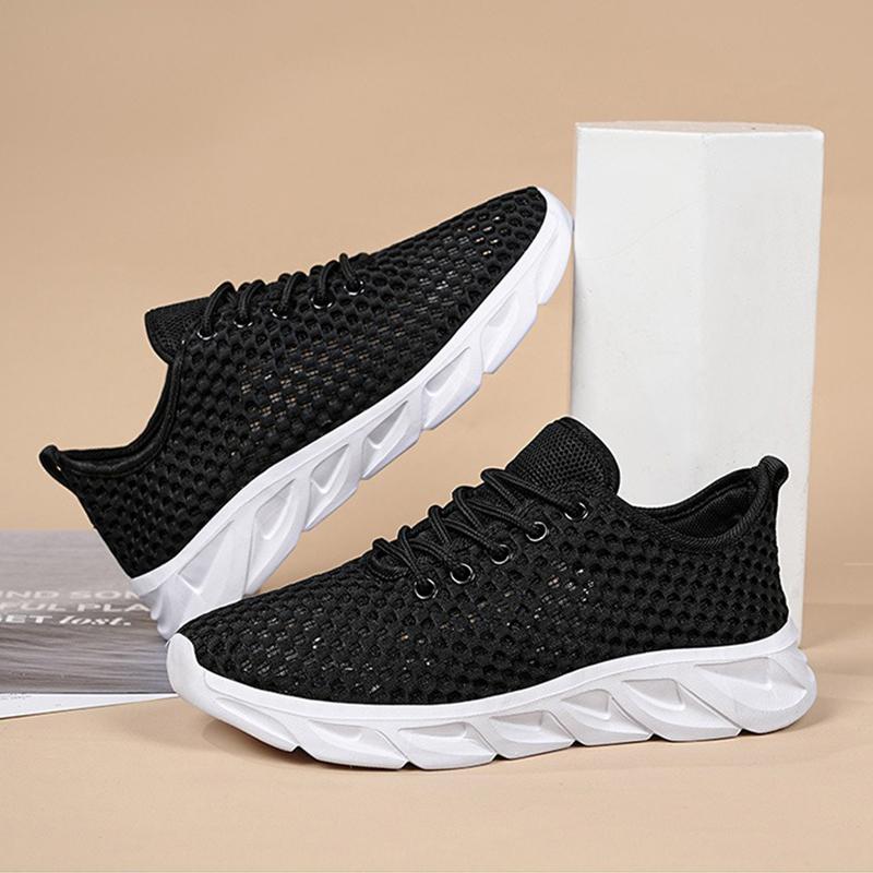 New Mesh Sports Shoes, Summer Hollow Breathable Running Shoes External Lace Up Casual Shoes