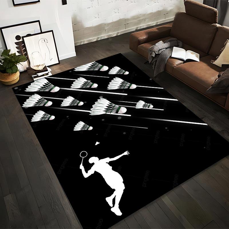 

Badminton-Themed Black Carpet with Player Silhouette and Shuttlecocks Suitable for use as an anti-slip for living room bedroom sofas 40x60cm( 15x23in )