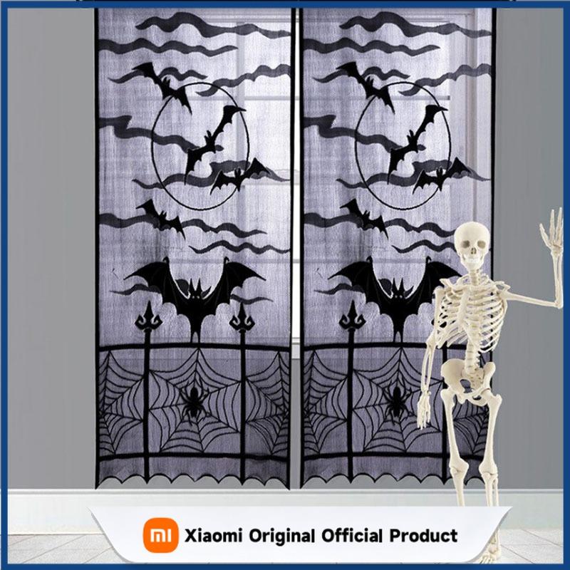 Xiaomi Black Lace Bat Spider Web Door Window Curtain Halloween Party Table Fabric Decor Masquerade Ball Scene Layout Supplies