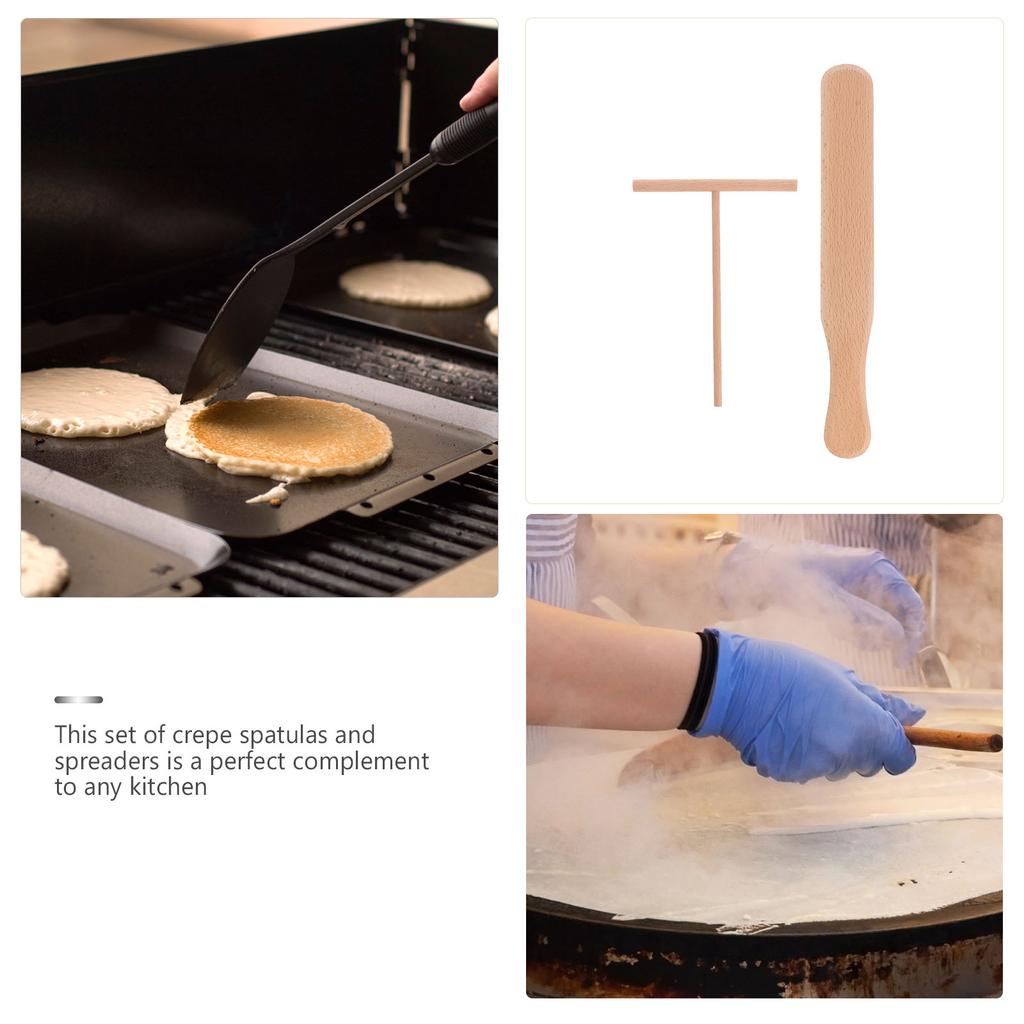 Crepe Spreader Spatula Tool Tools Pancake Wooden Utensils Spreading Cooking Rake Turner Making Scraper Maker Pancakes Set Butter