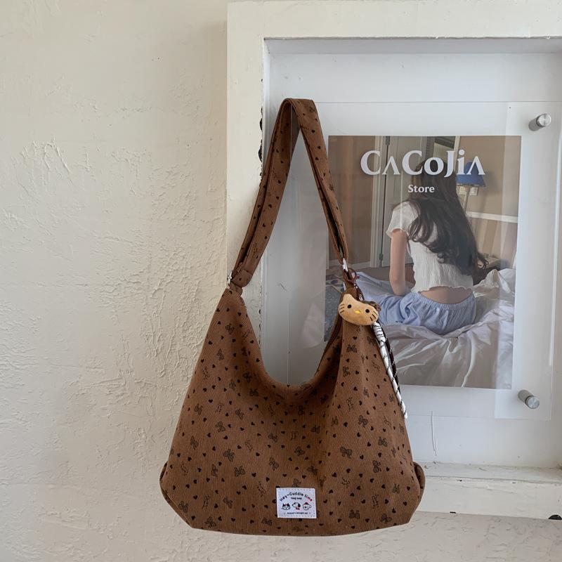 Simple Polka Dot Canvas Bag Autumn New Large-capacity Shoulder Bag Niche Fashion Commuter Tote Bag