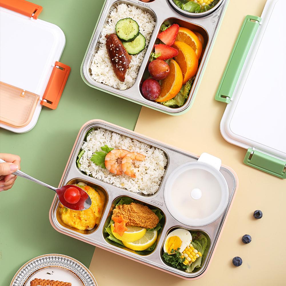 4-Grid Lunch Box With Soup Bowl Large Capacity Stainless Steel Lunch Container