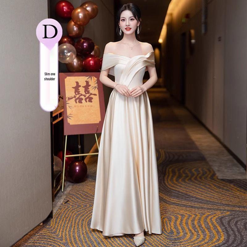 Champagne Satin Bridesmaid Dress - 2025 Autumn/Winter Collection, Versatile High-End Evening Gown for Women