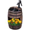 Barrel Garden Water Feature with Electric Pump, Wooden Garden Decorative Ornament Waterfall Fountain with Flower Planter Decor