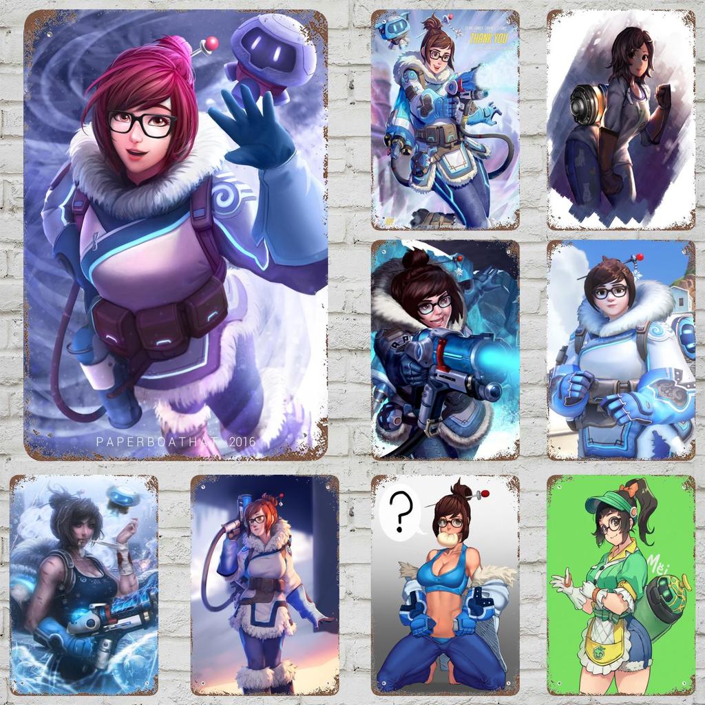 Mei Overwatch Vintage Metal Tin Signs Posters Decor Retro Metal Plaque Wall Art Decor for Garage Bar