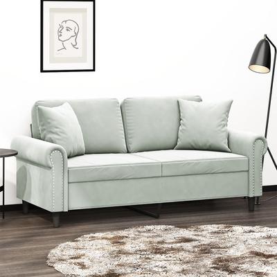 Vidaxl 2-Seater Sofa with Cushions, Light Gray, 140 Cm, Velvet