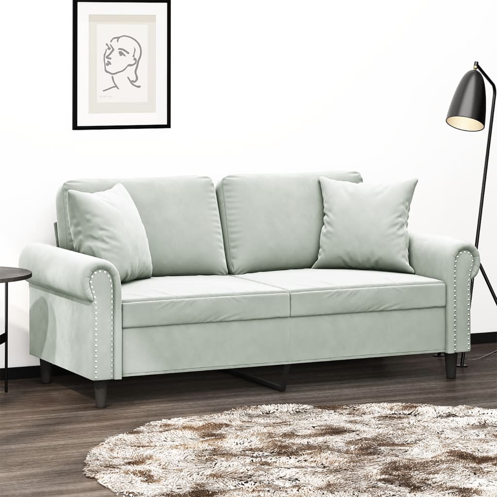 Vidaxl 2-Osobowa Sofa Z Poduszkami, Jasnoszara, 140 Cm, Aksamit