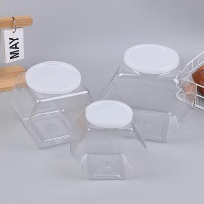Kunststoffverpackungsgläser mit Deckel versiegelt Lebensmittelaufbewahrungsbehälter Küchenzubehör Tragbar Transparent Sechseckiges Süßigkeiten-Keksdose
