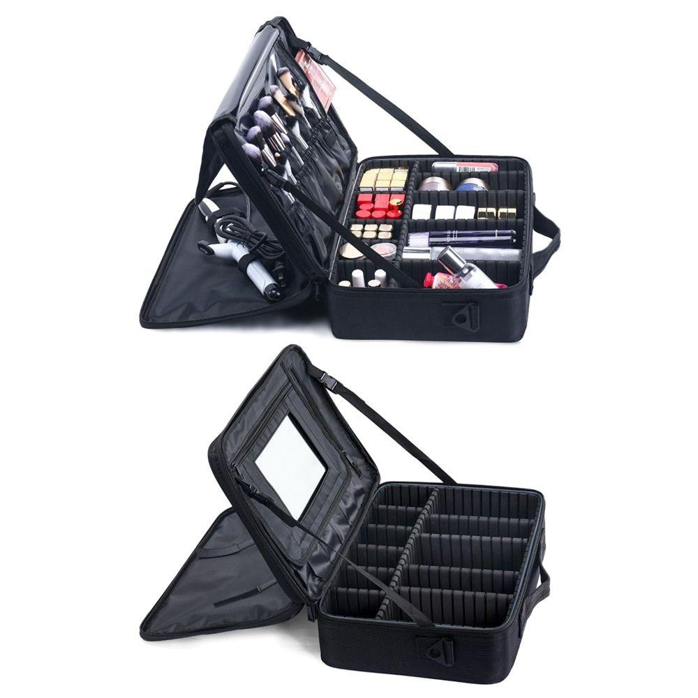Portable Large Capacity Makeup Bag Oxford Professional Cosmetic Case 3 Stage Kit Waterproof Makeup Storage Box Women