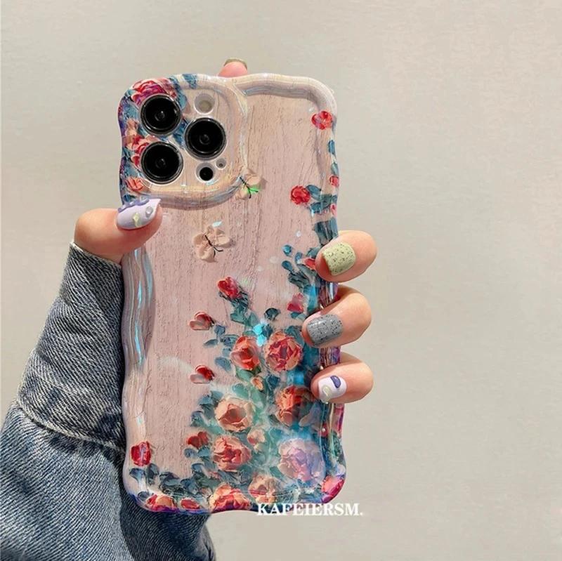 Luxus Blume Muster Laser Handyhülle Für Für Iphone 11 12 13 14 15 16 17 Pro Max Stoßfester Bumper Hüllen Abdeckung