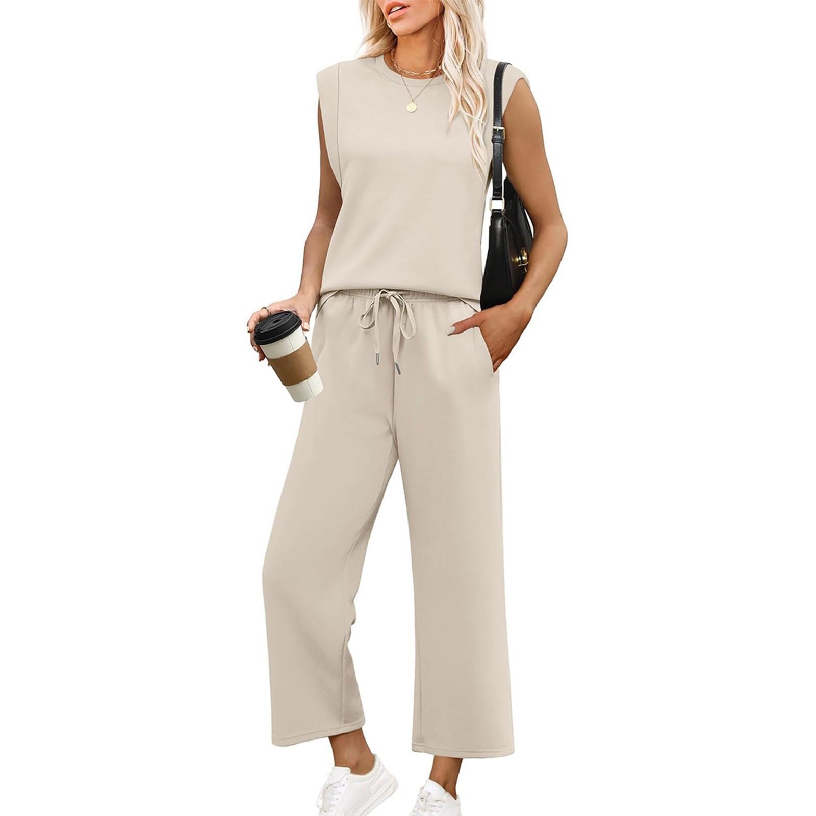 Women s Sleeveless Jumpsuit with Drawstring Waist, Casual Loose Fit, Soft Fabric, Perfect for Summer and Lounge Wear S