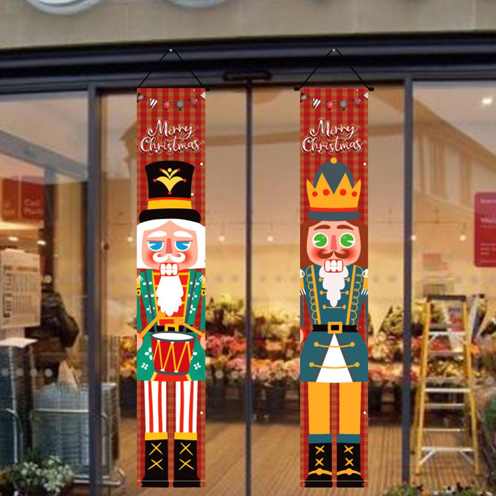 Weihnachts-Außendekorationen 1 Paar Weihnachtsbanner Nussknacker Soldat Banner Santa Schneemann Frohe Weihnachten Tür Veranda Dekor 2024